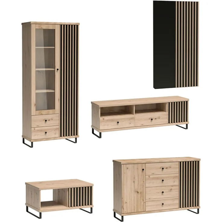 Wohnzimmer-Set Anbauwand Cali 5-teilig Artisan Eiche schwarz Ausführung schwarz