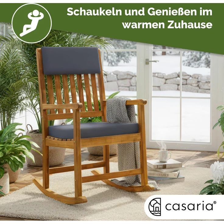 CASARIA® Schaukelstuhl Gartenstuhl Holz Anthrazit – Bild 9