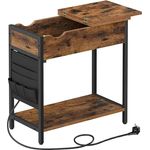 VASAGLE Beistelltisch, Klapptisch, Nachttisch, mit Steckdosen, klappbare Tischplatte, mit Ablage und Stofftasche, für Wohnzimmer, Schlafzimmer, vintagebraun-schwarz