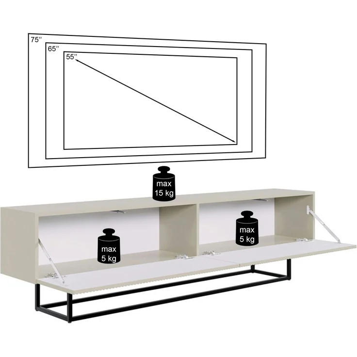 Selsey 'Veldio' TV-Lowboard 2-türig, greige mit schwarzem Metallgestell, ca. 46 x 175 x 32 cm – Bild 8