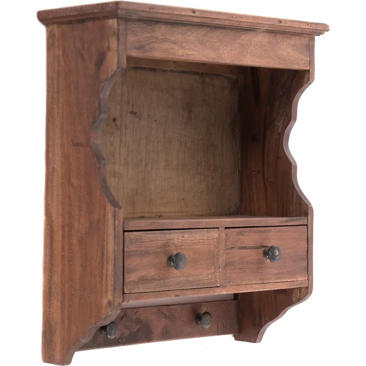Wandregal Granja Mahagoni Holz, 2 Schubladen und Haken braun