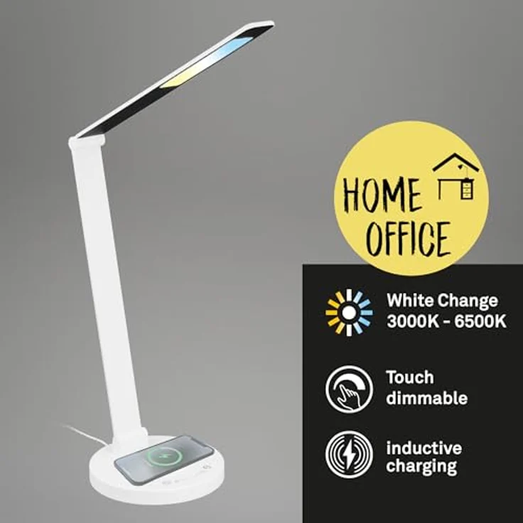 Briloner Cuma LED Schreibtischlampe, Induktive Ladefläche, Dimmbar, Touch, Speicherfunktion, Weiß, Ø18 x 44 cm – Bild 2