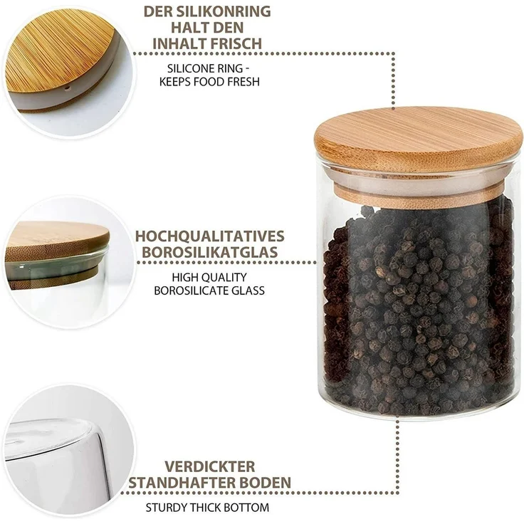 Simloveve Vorratsglas Vorratsgläser mit Deckel, 12er Set Vorratsdosen Glas, (12-tlg), mit Bambusdeckel, für Kaffeebohnen, Nüsse, Nudeln & Pasta – Bild 2