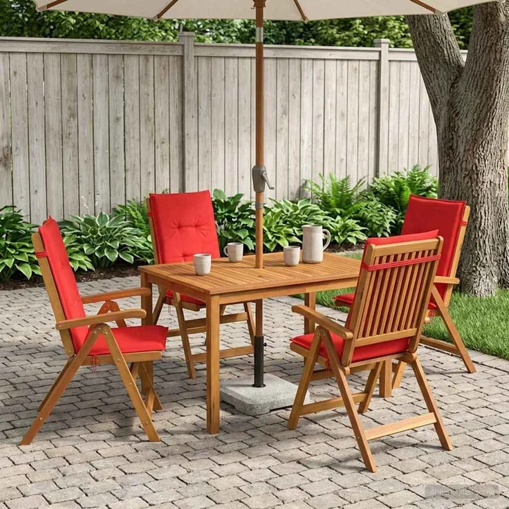 vidaXL 5-Piece Garden Dining Set 4-Sitzer Rot Massivholz Akazie 3434558 – Bild 1
