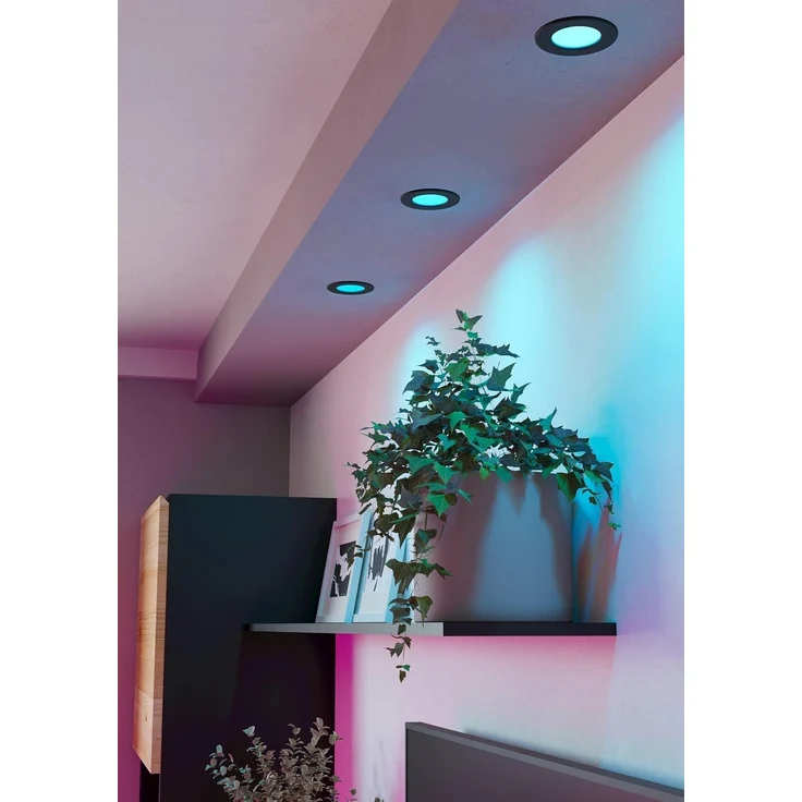 EGLO connect.z 3er-Set Smart-Home LED Bad-Einbaustrahler Fueva 6-Z, flach, Ø 8,6 cm, ZigBee, App und Sprachsteuerung Alexa, RGB, warmweiß-kaltweiß, dimmbar, Metall Einbauspot schwarz, IP44 – Bild 5