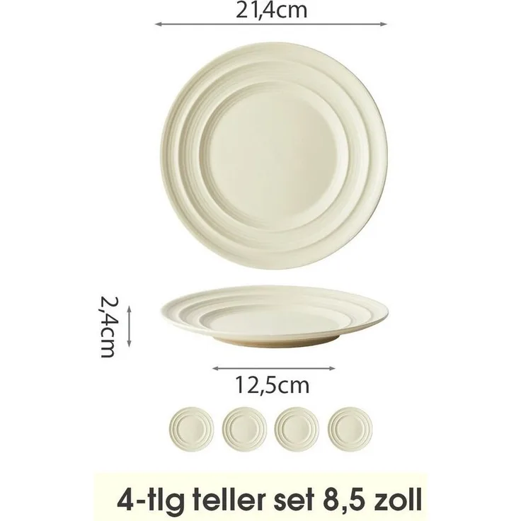 JIWOO Teller 4er Ø21,4cm, Salatteller Frühstücksteller Pastateller Dessertteller, (4 St), Keramik Hochwertiges Tellerset Gelb Mikrowellen spülmaschinenfest