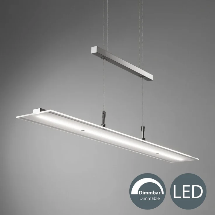 B.K.Licht LED Pendelleuchte dimmbar Hängeleuchte 85cm höhenverstellbar 95-175cm silber - BKL1001, LED fest integriert, Warmweiß, Deckenleuchte 20W 1600lm Esszimmerlampe Küchenlampe Lampenschirm Glas – Bild 1