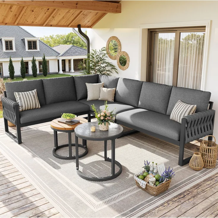 Gartenlounge-Set, Olefin, modular mit 2 Beistelltischen, 86x233x178 cm, Grau