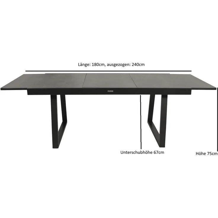 DEGAMO REIMS Garten-Ausziehtisch, Alu + Keramikoptik, anthrazit/grau, 180/240x100cm – Bild 3