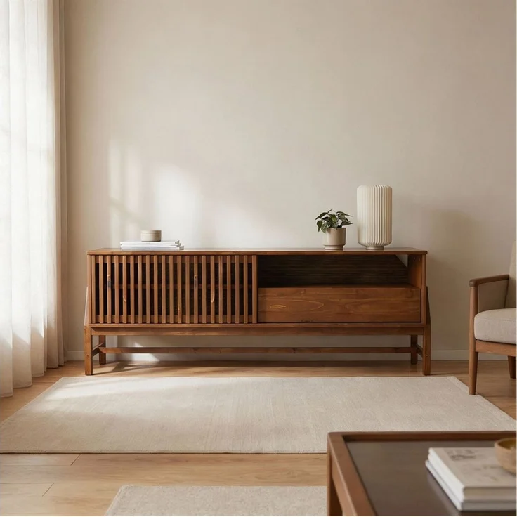 IDIMEX Lowboard ADAMO, Sideboard 145 cm aus Massivholz mit Lamellen-Schiebetür KastanieFinish – Bild 5