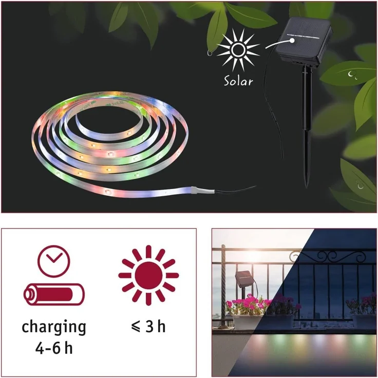 Paulmann No. 78897 LED Stripe Solar 3m IP44 inkl. Dämmerungssensor und Akku RGB – Bild 10