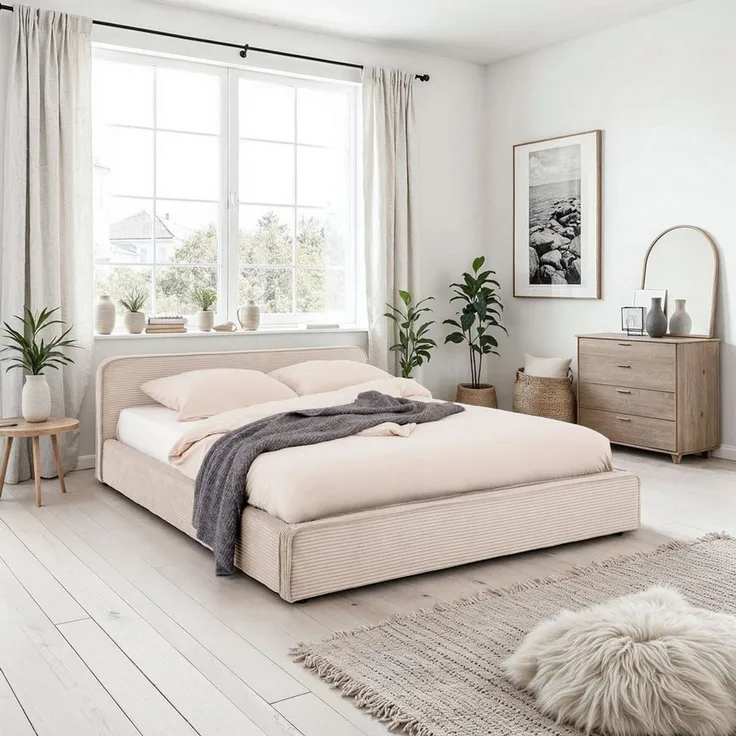 IDIMEX Polsterbett CURSIO, Doppelbett 140x200 cm mit Lattenrost in Cord-Optik Beige