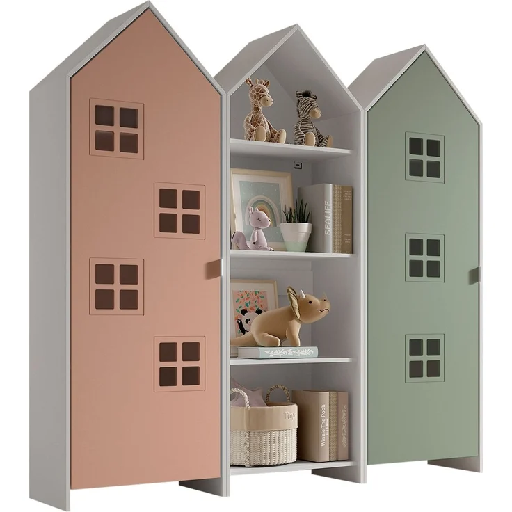 Kleiderschrank >CASAMI BRUGES< in Korpus Weiß / Front Pink u. Grün, MDF – Bild 2