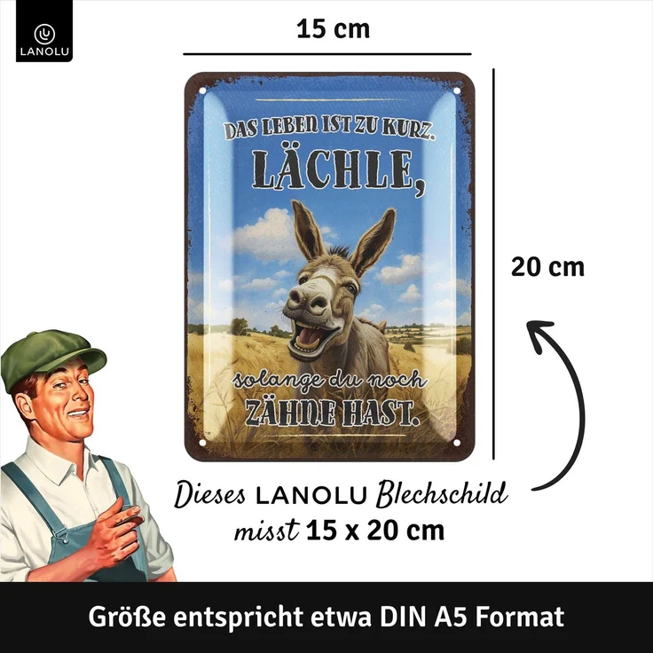 LANOLU Blechschild Leben ist zu kurz Lächle - 15x20cm – Metall – Mehrfarbig – 15231 – Bild 4