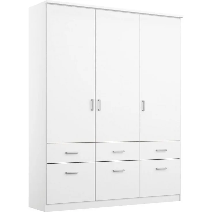 Rauch Möbel Bremen Schrank Drehtürenschrank Kleiderschrank in Weiß mit 6 Schubladen 3-türig, inklusive Zubehörpaket Basic 2 Kleiderstangen, 2 Einlegeböden BxHxT 136 x 199 x 58 cm