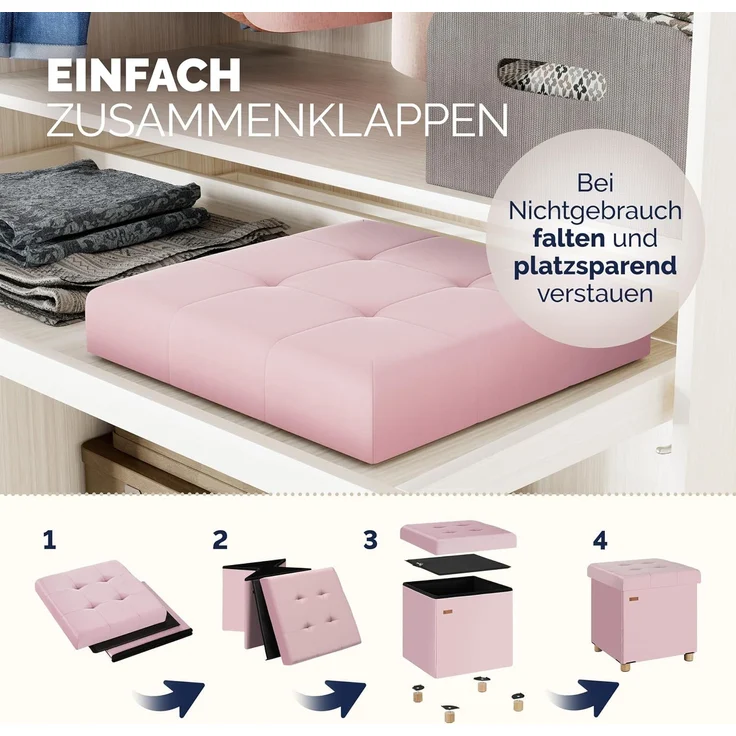 CASARIA® Sitzhocker mit Stauraum, Samt, rosa – Bild 7