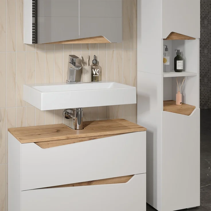 Badmöbel-Set Marelle Weiß/Artisan-Eiche 3-teilig Vicco – Bild 4