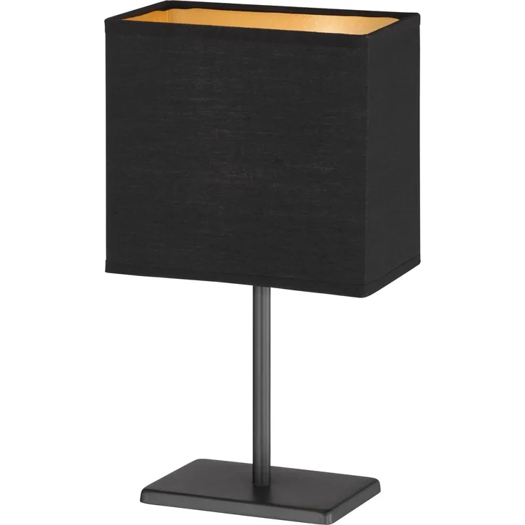 Fischer & Honsel Tischleuchte Bozen | sandschwarz matt| Stoffschirm schwarz Chintz innen goldfarben| L: 17 cm, B: 10 cm, H: 30 cm | mit Schnurschalter| 1x E14 max. 25 W ohne Leuchtmittel