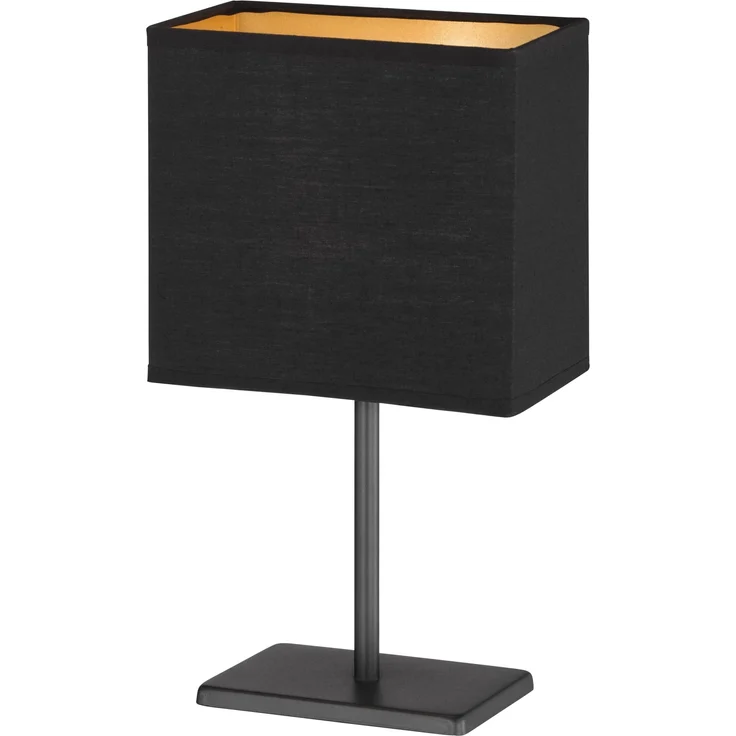 Fischer & Honsel Tischleuchte Bozen | sandschwarz matt| Stoffschirm schwarz Chintz innen goldfarben| L: 17 cm, B: 10 cm, H: 30 cm | mit Schnurschalter| 1x E14 max. 25 W ohne Leuchtmittel