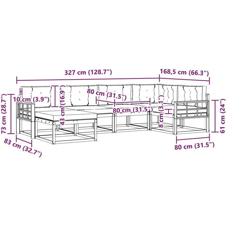 vidaXL Outdoor-Sofagarnitur 6 stk. 6-Sitzer Weiß und Anthrazit 3386701 – Bild 9