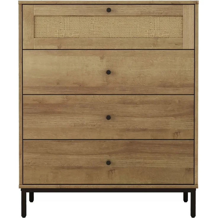 OTTO home Kombikommode Motala Sideboard Wäscheschrank im BOHO Design Bestseller Kommode (Eichen-Design mit Geflecht Schublade und schwarzen Griffen), Schrank Schlafzimmer mit 4 Schubladen hochwertig – Bild 1