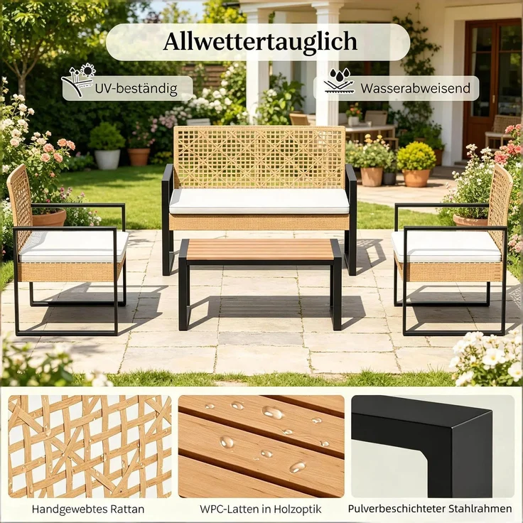 Außenmöbelsatz,Terrassenmöbelsatz,Modulares Gesprächsmöbelsatz,Rasenmöbelsatz--Naturholz--112.5x52x75cm--YOUDENOVA – Bild 5