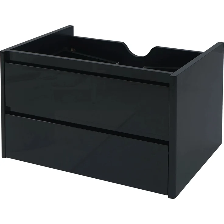MCW Waschbeckenunterschrank B19 50x80cm, Schwarz, mit Soft-Close-System, wandmontierbar, 2 Schubladen, Hochglanz-Optik