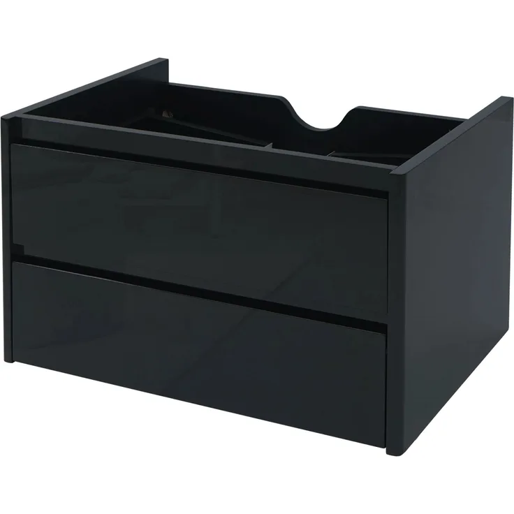 MCW Waschbeckenunterschrank B19 50x80cm, Schwarz, mit Soft-Close-System, wandmontierbar, 2 Schubladen, Hochglanz-Optik