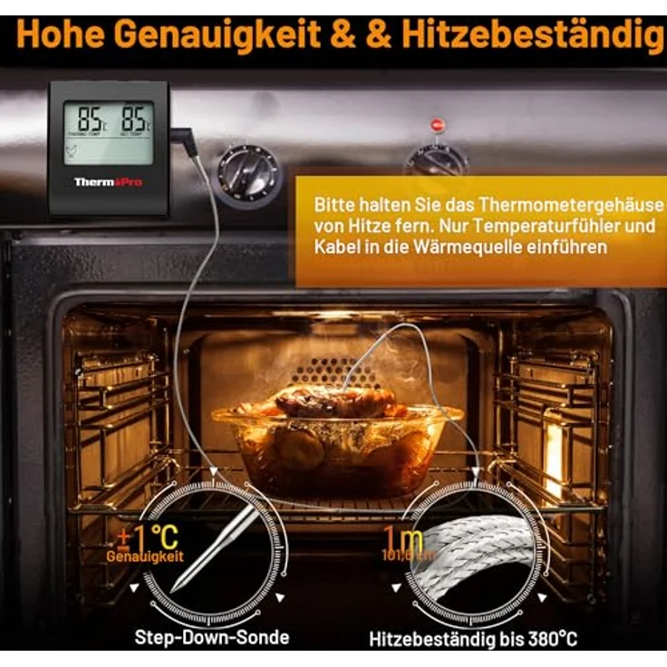 ThermoPro TP16 Fleischthermometer Grillthermometer digital Bratenthermometer Ofenthermometer Thermometer Küchen mit Timer für BBQ, Grill, Smoker Schwarz – Bild 5