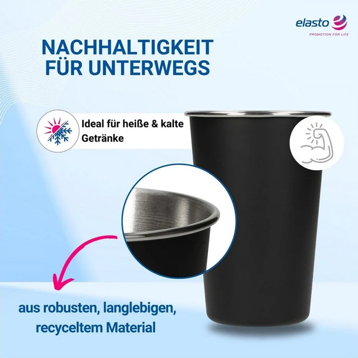 elasto Becher Edelstahl Trinkbecher to go 500 ml METALLO perfekt für unterwegs, Edelstahl, robust, camping geschirr, wandern, Becher für Partys – Bild 3