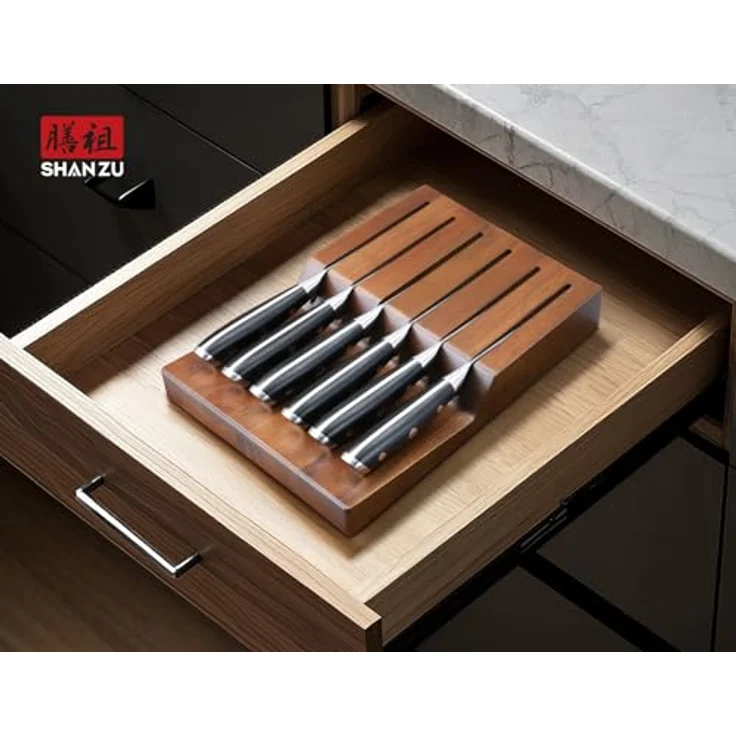 SHAN ZU Steakmesser-Set 7-teilig, 11 cm Damast-Steakmesser mit Block, japanisches Küchenmesser-Set mit Wellenschliff aus Hartstahl mit ergonomischem G10-Griff und Geschenkbox – PRO Series – Bild 7