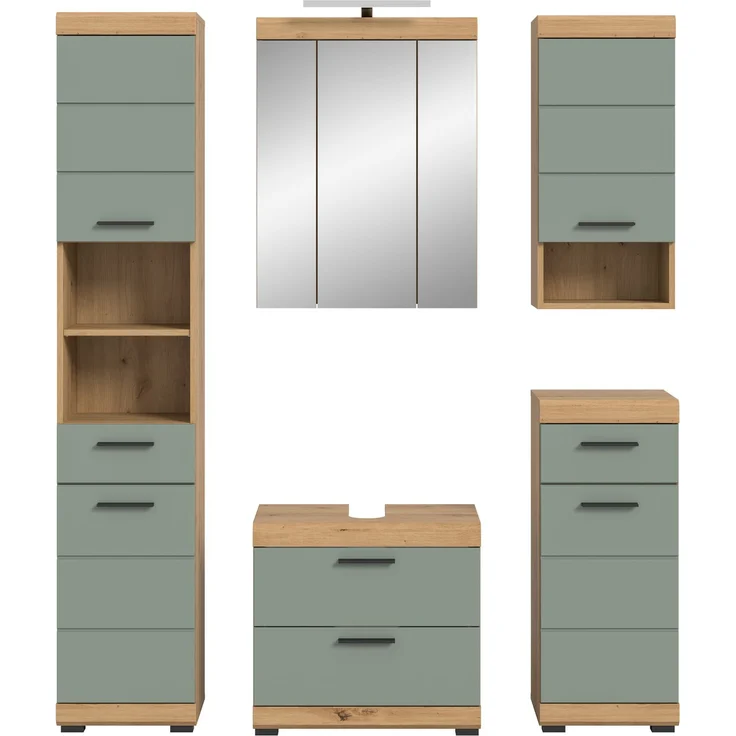 Xonox Scout Badkombination (B/H/T: 164x191x34 cm) in Salbei und Artisan Eiche Nachbildung – Bild 2
