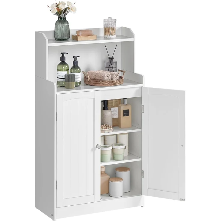 VASAGLE Badezimmerschrank, Badschrank mit 2 Türen, 2 verstellbare Eingeböden, 30 x 60 x 100 cm, Schrank für Esszimmer, Küche, Wohnzimmer, wolkenweiß BBC770W01 – Bild 1
