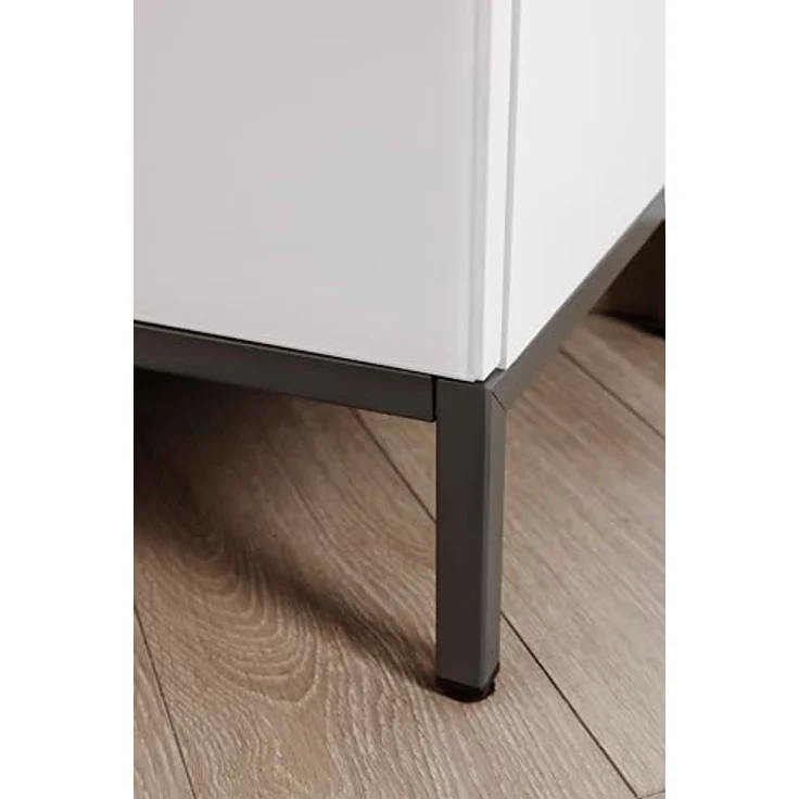 Rauch Möbel Flipp, Kombikommode, Kommode mit Stauraum für Wohnzimmer, Schlafzimmer, Flur, 4 Fachböden, mit Metallkufe graphit, Alpinweiß, 2-türig, 5 Schubkästen, Griffe graphit, 160 x 111 x 42 cm – Bild 8