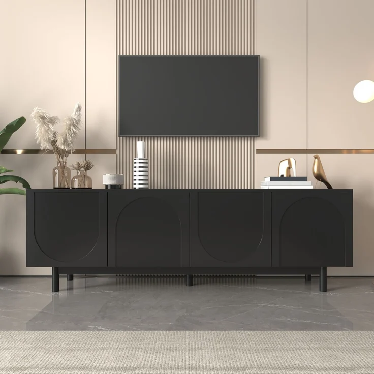 TV-Schrank Schwarz 175 x 38 x 56 cm mit 4 Türen Push-to-Open Stauraum – Bild 3