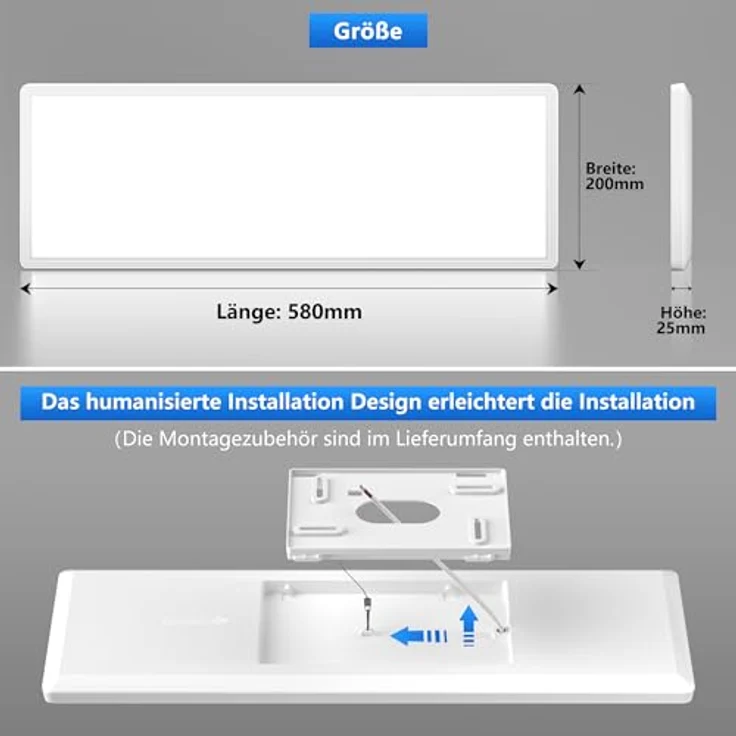 Feliigo LED Deckenleuchte Flach, 24W 2500LM, Rechteckig mit 4000K Neutralweiß und Hintergrundbeleuchtungseffekt, 580x200x25mm für Büro, Küche, Wohnzimmer – Bild 3