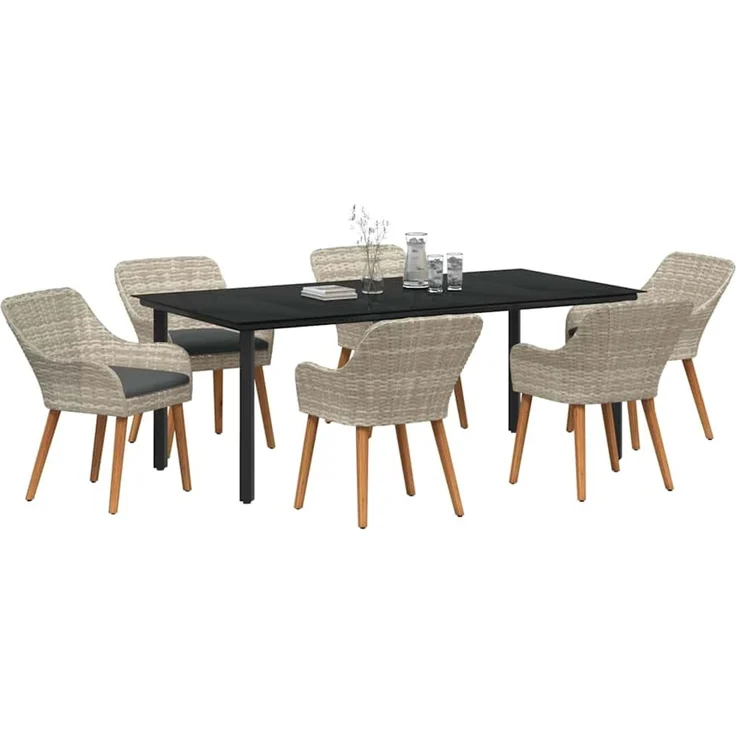 vidaXL Garten Essgruppe 7 stk. Hellgrau Poly-Rattan 3261717 – Bild 3