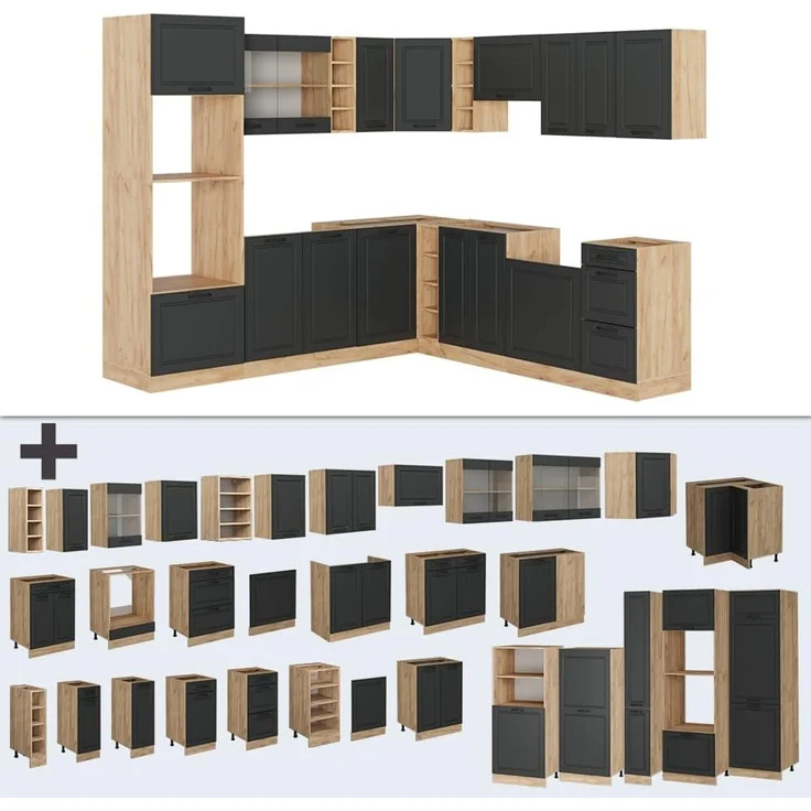 Eckküche R-Line Anthrazit Landhaus/Goldkraft Eiche 247 x 237 cm, AP Anthrazit Vicco – Bild 8
