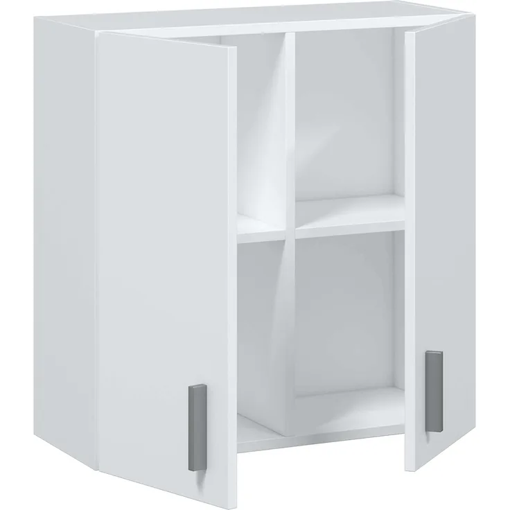 Habitdesign, Hängeschrank – kompakter Mehrzweckschrank in Mattweiß mit 2 Türen und Regalfächern, ideal für Bad, Küche oder Waschküche, Maße: 59 x 60 x 26,5 cm (B x H x T)