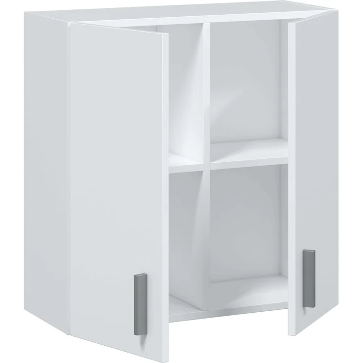 Habitdesign, Hängeschrank – kompakter Mehrzweckschrank in Mattweiß mit 2 Türen und Regalfächern, ideal für Bad, Küche oder Waschküche, Maße: 59 x 60 x 26,5 cm (B x H x T) – Bild 1