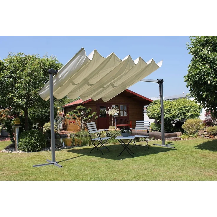 LECO Sonnendach WAVED, faltbar, Polyester lichtgrau, Aluminium- und Stahlrohrgestell anthrazit, 4x2,5 m – Bild 6