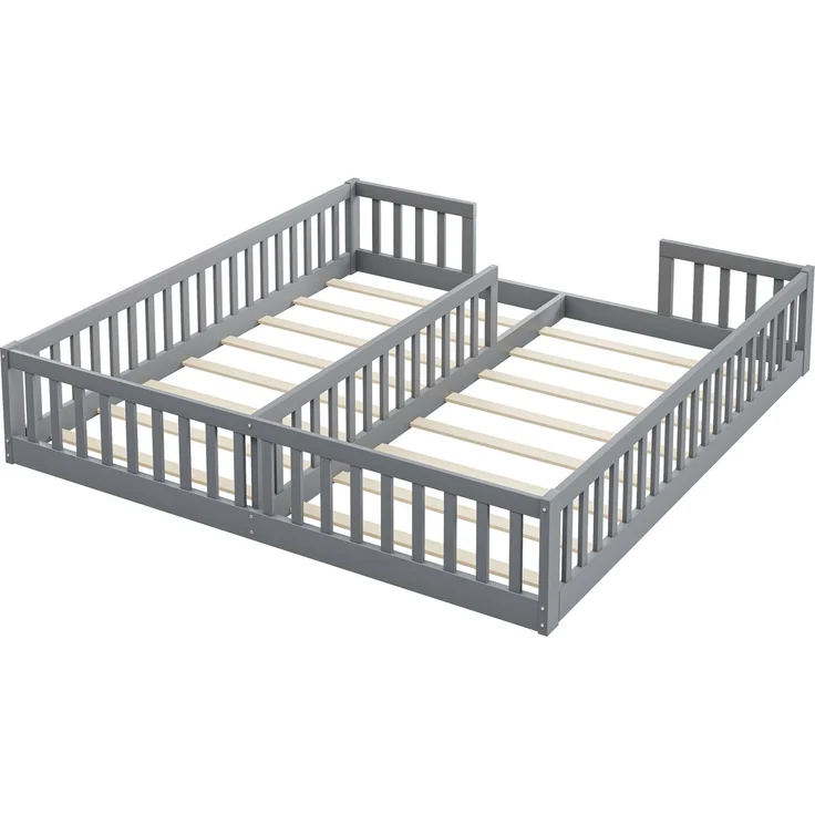CHICFURN Bett aus Kiefernholz und MDF Grau 90x200 cm mit Sicherheitsgitter und Lattenrost – Bild 9