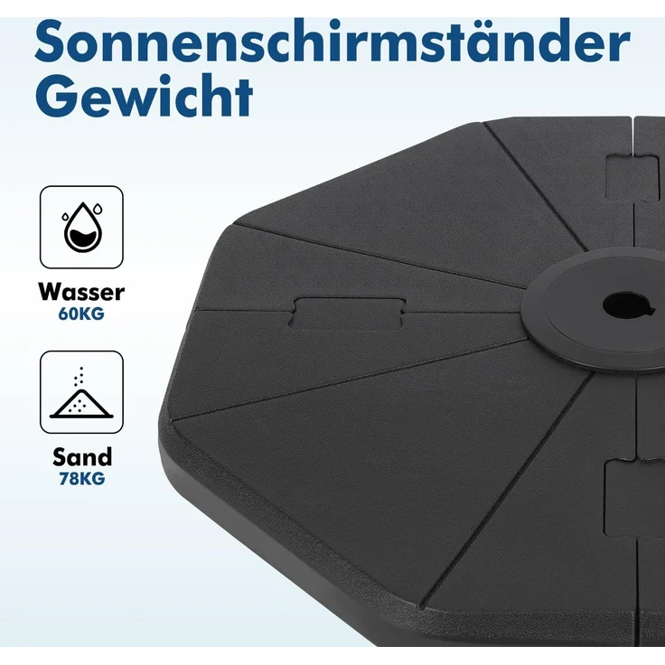 Sekey Ampelschirmständer Sonnenschirmständer für Ampelschirm, nach Befüllung mit Wasser oder Sand bis zu 60KG-78KG – Bild 5