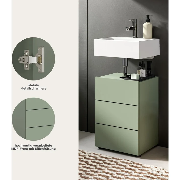 Waschbeckenunterschrank (B/H/T: 38x56x34 cm) in Smoke Green Nachbildung und schwarz – Bild 6
