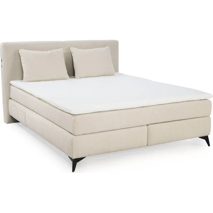 Boxspringbett 160x200 cm H3+H4 Federkernmatratzen Bonell Topper Chenille Beige – Bild 1