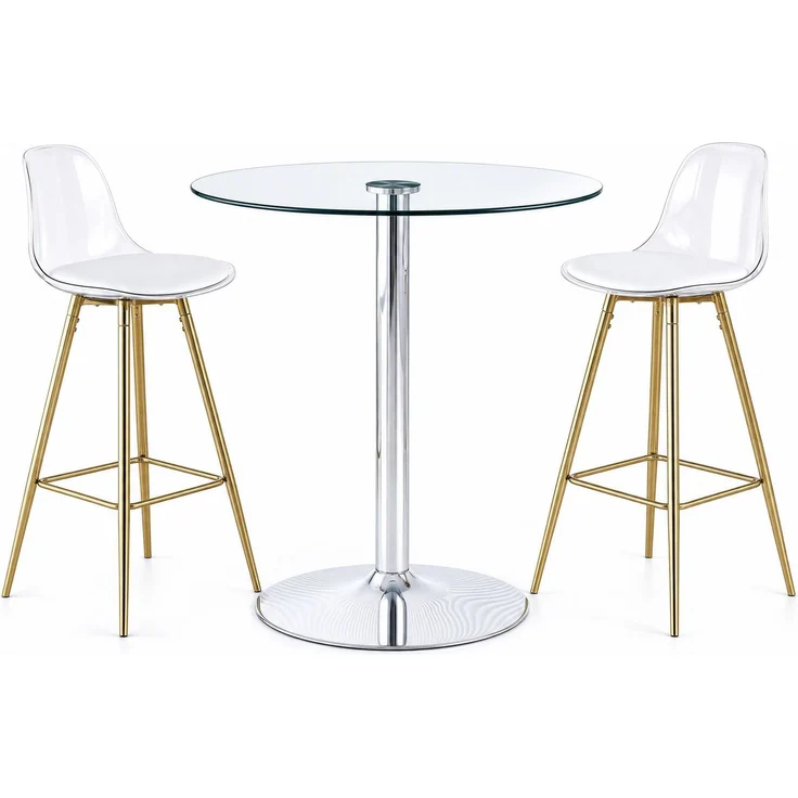 Bartisch-Set mit Glasplatte & 2 Barhockern, Ø 89x92 cm, Gold/Silber/Transparent – Bild 3