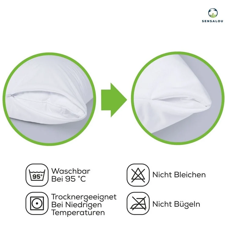 Sensalou Kissenbezug Kissenbezug wasserdicht Doppelpack - Kopfkissen Bezüge, (2 Stück), Wasserdicht, Atmungsaktiv, Reißverschluss – Bild 3
