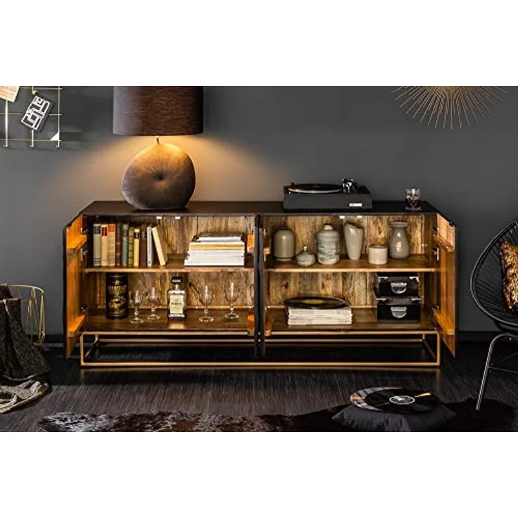 riess-ambiente Sideboard SCORPION 180cm schwarz / gold · Anrichte aus Mango-Massivholz, Metall-Gestell · Kommode mit 4 Fächern · 3D Schnitzereien · Wohnzimmer – Bild 6