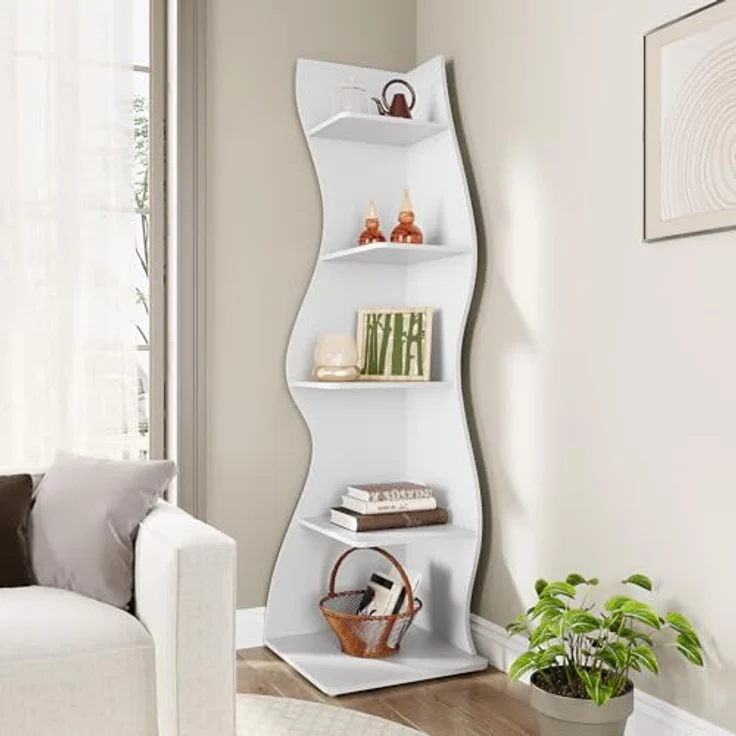 LITTLE TREE Kleines Eckregal, modernes 5-stöckiges Wand-Eck-Bücherregal, stilvolles Bücherregal, Aufbewahrungsregal für kleinen Raum, Wohnzimmer, Schlafzimmer – Bild 8