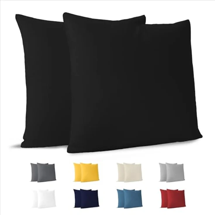 Dreamzie Kissenbezug 30x30 (Set mit 2) - 100% Jersey Baumwolle 150 g/qm Kissenbezüge -Schwarz - Für Kissen 30x30 cm - Kissenhülle - Kissenbezug - Resistent und Hypoallergen – Bild 2